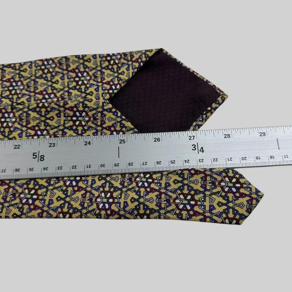 Christian Dior Monsieur Men's Silk Tie 58 x 3.75 Geometric 80's Yellow Blue Red